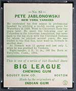 1933 Goudey #83 Pete Jablonowski New York Yankees - Back