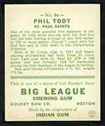 1933 Goudey #86 Phil Todt St. Paul Saints - Back
