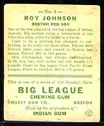 1933 Goudey #8 Roy Johnson Boston Red Sox - Back