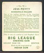 1933 Goudey #90 Jess Petty Minneapolis Millers - Back