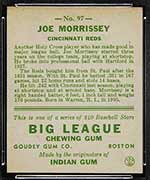 1933 Goudey #97 Joe Morrissey Cincinnati Reds - Back