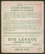 1933 Goudey #9 Dave Harris Washington Senators - Back