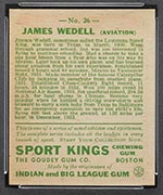 1933 Goudey Sport Kings #26 James Wedell Aviation - Back