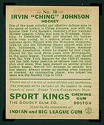 1933 Goudey Sport Kings #30 Irvin “Ching” Johnson Hockey - Back