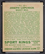 1933 Goudey Sport Kings #32 Joe Lopchick Basketball - Back