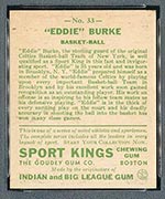 1933 Goudey Sport Kings #33 Eddie Burke Basketball - Back