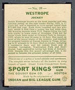 1933 Goudey Sport Kings #39 Jack Westrope Jockey - Back