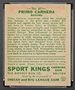 1933 Goudey Sport Kings #43 Primo Carnera Boxing - Back