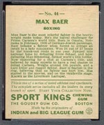 1933 Goudey Sport Kings #44 Max Baer Boxing - Back