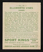 1933 Goudey Sport Kings #46 Ellsworth Vines Tennis - Back