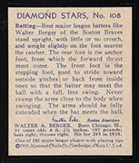 1934-1936 R327 Diamond Stars #108 Walter Berger (1936) Boston Braves - Back