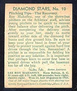 1934-1936 R327 Diamond Stars #10 Roy Mahaffey (1934) Philadelphia Athletics - Back