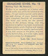 1934-1936 R327 Diamond Stars #12 “Dixie” Walker (1936) New York Yankees - Back