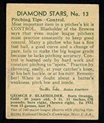 1934-1936 R327 Diamond Stars #13 George Blaeholder (1934) St. Louis Browns - Back