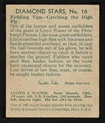1934-1936 R327 Diamond Stars #16 Lloyd Waner (1935) Pittsburgh Pirates - Back