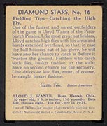 1934-1936 R327 Diamond Stars #16 Lloyd Waner (1936) Pittsburgh Pirates - Back