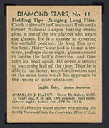 1934-1936 R327 Diamond Stars #18 “Chick” Hafey (1935) Cincinnati Reds - Back