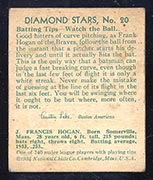 1934-1936 R327 Diamond Stars #20 “Shanty” Hogan (1934) Boston Braves - Back