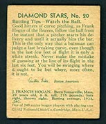 1934-1936 R327 Diamond Stars #20 “Shanty” Hogan (1935) Boston Braves - Back