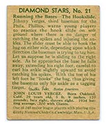 1934-1936 R327 Diamond Stars #21 Johnny Vergez (1935) New York Giants - Back