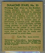 1934-1936 R327 Diamond Stars #23 Bill Hallahan (1934) St. Louis Cardinals - Back