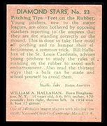 1934-1936 R327 Diamond Stars #23 Bill Hallahan (1935) St. Louis Cardinals - Back