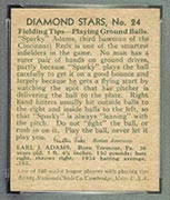 1934-1936 R327 Diamond Stars #24 “Sparky” Adams (1935) Cincinnati Reds - Back