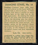 1934-1936 R327 Diamond Stars #28 Al Lopez (1935) Brooklyn Dodgers - Back