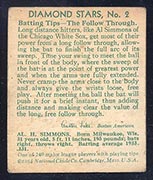 1934-1936 R327 Diamond Stars #2 Al Simmons (1934) Chicago White Sox - Back