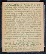 1934-1936 R327 Diamond Stars #30 “Heinie” Manush (1935) Washington Senators - Back