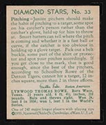 1934-1936 R327 Diamond Stars #33 “Schoolboy” Rowe (1935) Detroit Tigers - Back