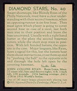 1934-1936 R327 Diamond Stars #40 “Blondy” Ryan (1935) Philadelphia Phillies - Back