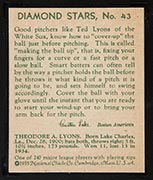 1934-1936 R327 Diamond Stars #43 Ted Lyons (1935) Chicago White Sox - Back