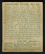 1934-1936 R327 Diamond Stars #46 “Red” Lucas (1935) Pittsburgh Pirates - Back