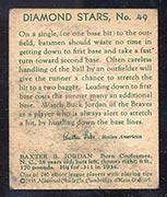 1934-1936 R327 Diamond Stars #49 “Buck” Jordan (1935) Boston Braves - Back
