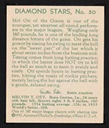1934-1936 R327 Diamond Stars #50 Mel Ott (1935) New York Giants - Back