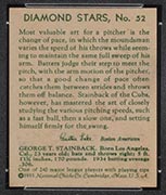 1934-1936 R327 Diamond Stars #52 George Stainback (1935) Chicago Cubs - Back