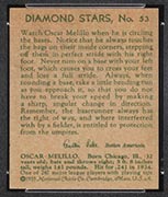 1934-1936 R327 Diamond Stars #53 Oscar Melillo (1935) St. Louis Browns - Back