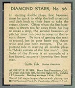 1934-1936 R327 Diamond Stars #56 Gus Suhr (1935) Pittsburgh Pirates - Back