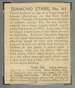 1934-1936 R327 Diamond Stars #63 Travis “Stonewall” Jackson (1935) New York Giants - Back