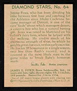 1934-1936 R327 Diamond Stars #64 Jimmie Foxx (1935) Philadelphia Athletics - Back