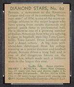 1934-1936 R327 Diamond Stars #65 Zeke Bonura (1935) Chicago White Sox - Back