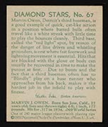 1934-1936 R327 Diamond Stars #67 Marvin Owen (1935) Detroit Tigers - Back