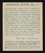 1934-1936 R327 Diamond Stars #71 Ossie Bluege (1935) Washington Senators - Back
