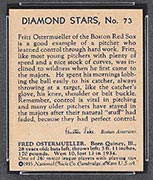 1934-1936 R327 Diamond Stars #73 “Fritz” Ostermueller (1935, blue back) Boston Red Sox - Back
