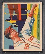 1934-1936 R327 Diamond Stars #73 “Fritz” Ostermueller (1935, blue back) Boston Red Sox - Front