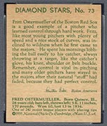1934-1936 R327 Diamond Stars #73 “Fritz” Ostermueller (1935, green back) Boston Red Sox - Back
