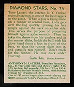 1934-1936 R327 Diamond Stars #74 Tony Lazzeri (1935, green back) New York Yankees - Back