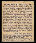1934-1936 R327 Diamond Stars #75 Irving “Jack” Burns (1935, blue back) St. Louis Browns - Back