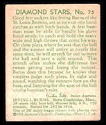 1934-1936 R327 Diamond Stars #75 Irving “Jack” Burns (1935, green back) St. Louis Browns - Back